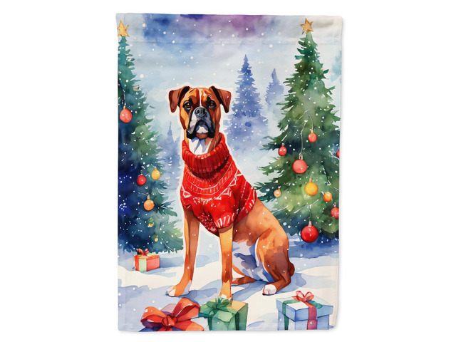 Caroline's Treasures DAC3397CHF Boxer Christmas House Flag Large Porch Sleeve Pole Decorative Outside Yard Banner Artwork Wall Hanging, Polyester,...