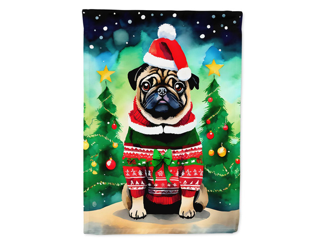 Caroline's Treasures DAC3587CHF Pug Christmas House Flag Large Porch Sleeve Pole Decorative Outside Yard Banner Artwork Wall Hanging, Polyester,...