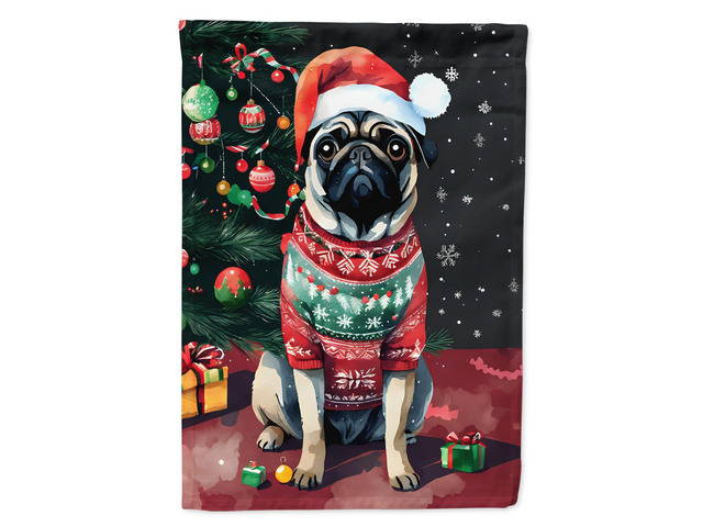 Caroline's Treasures DAC3588CHF Pug Christmas House Flag Large Porch Sleeve Pole Decorative Outside Yard Banner Artwork Wall Hanging, Polyester,...