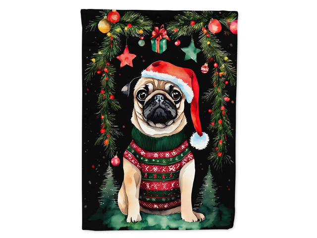 Caroline's Treasures DAC3593CHF Pug Christmas House Flag Large Porch Sleeve Pole Decorative Outside Yard Banner Artwork Wall Hanging, Polyester,...