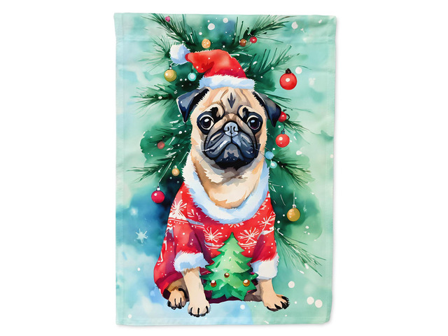 Caroline's Treasures DAC3598CHF Pug Christmas House Flag Large Porch Sleeve Pole Decorative Outside Yard Banner Artwork Wall Hanging, Polyester,...