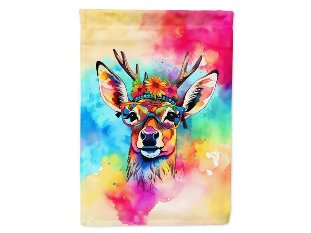 Caroline's Treasures Hippie Animal Deer House Flag Large Porch Sleeve Pole Decorative Outside Yard Banner Artwork Wall Hanging, Polyester, House...