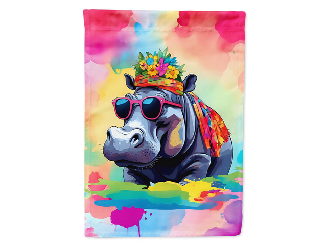 Caroline's Treasures Hippie Animal Hippopotamus House Flag Large Porch Sleeve Pole Decorative Outside Yard Banner Artwork Wall Hanging, Polyester,...