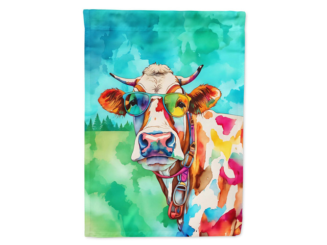 Caroline's Treasures Hippie Animal Cow House Flag Large Porch Sleeve Pole Decorative Outside Yard Banner Artwork Wall Hanging, Polyester, House...