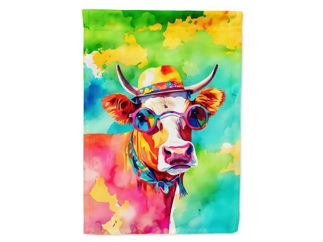 Caroline's Treasures Hippie Animal Malvi Cow House Flag Large Porch Sleeve Pole Decorative Outside Yard Banner Artwork Wall Hanging, Polyester,...