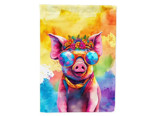 Caroline's Treasures Hippie Animal Pig House Flag Large Porch Sleeve Pole Decorative Outside Yard Banner Artwork Wall Hanging, Polyester, House...