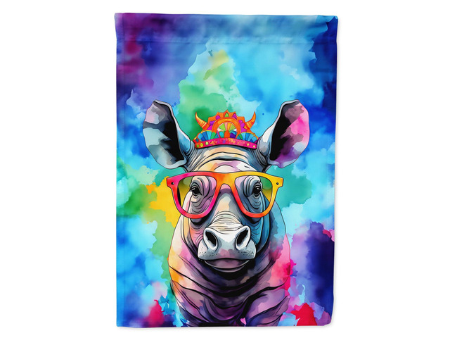 Caroline's Treasures Hippie Animal Rhinoceros House Flag Large Porch Sleeve Pole Decorative Outside Yard Banner Artwork Wall Hanging, Polyester,...