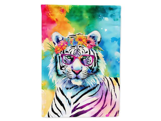 Caroline's Treasures Hippie Animal White Tiger House Flag Large Porch Sleeve Pole Decorative Outside Yard Banner Artwork Wall Hanging, Polyester,...