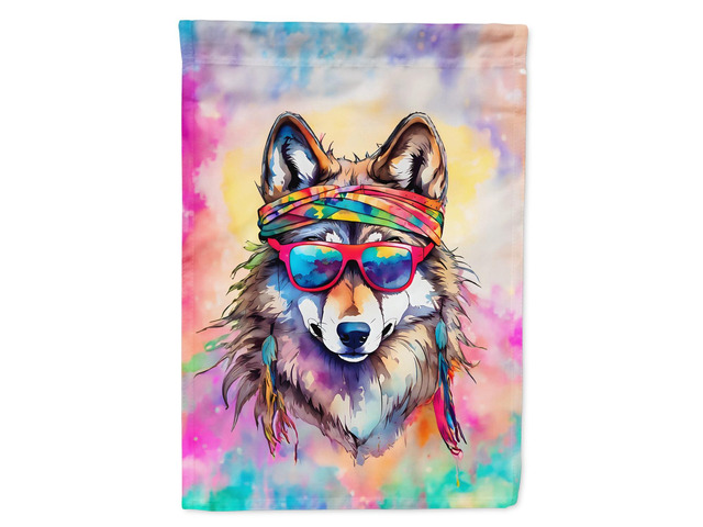 Caroline's Treasures Hippie Animal Wolf House Flag Large Porch Sleeve Pole Decorative Outside Yard Banner Artwork Wall Hanging, Polyester, House...