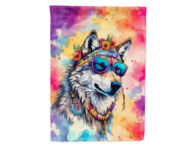 Caroline's Treasures Hippie Animal Wolf House Flag Large Porch Sleeve Pole Decorative Outside Yard Banner Artwork Wall Hanging, Polyester, House...