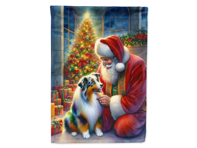 Caroline's Treasures DAC4060CHF Australian Shepherd and Santa Claus House Flag Large Porch Sleeve Pole Decorative Outside Yard Banner Artwork Wall...
