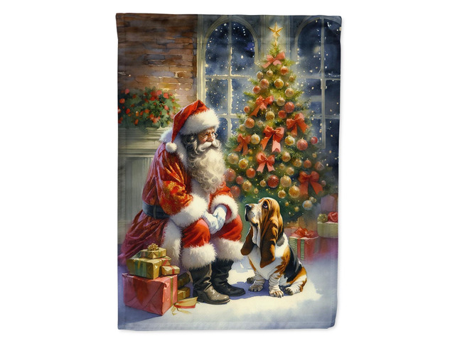 Caroline's Treasures DAC4063GF Basset Hound and Santa Claus Garden Flag Mailbox Flag Decorative Yard Flag Banner Outside Patio Artwork Yard Flower...