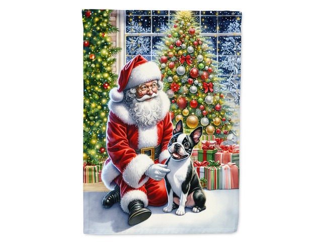 Caroline's Treasures DAC4079CHF Boston Terrier and Santa Claus House Flag Large Porch Sleeve Pole Decorative Outside Yard Banner Artwork Wall...