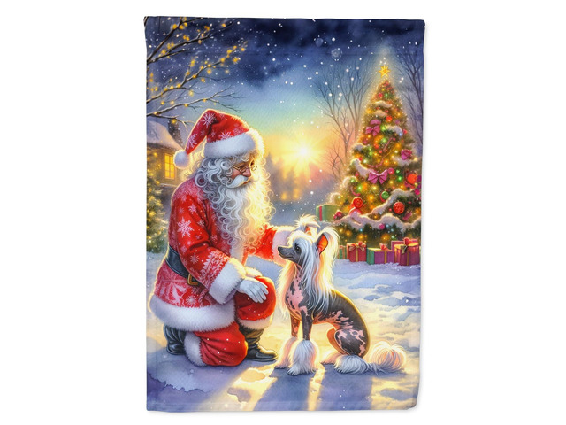 Caroline's Treasures DAC4095CHF Chinese Crested and Santa Claus House Flag Large Porch Sleeve Pole Decorative Outside Yard Banner Artwork Wall...