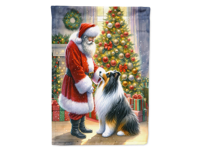 Caroline's Treasures DAC4097GF Collie and Santa Claus Garden Flag Mailbox Flag Decorative Yard Flag Banner Outside Patio Artwork Yard Flower Beds,...