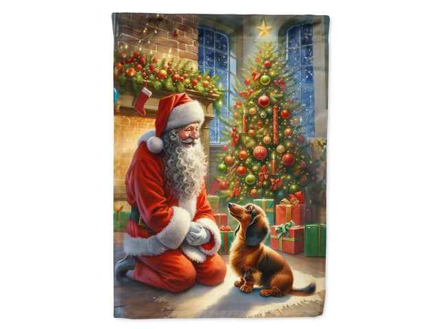 Caroline's Treasures DAC4100CHF Dachshund and Santa Claus House Flag Large Porch Sleeve Pole Decorative Outside Yard Banner Artwork Wall Hanging,...