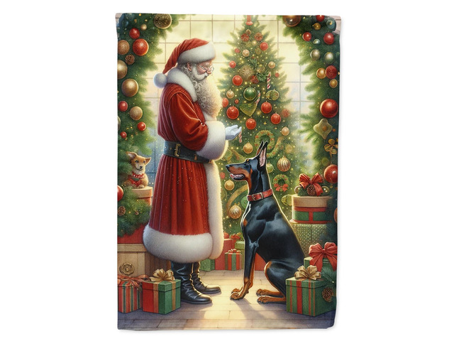 Caroline's Treasures DAC4104CHF Doberman Pinscher and Santa Claus House Flag Large Porch Sleeve Pole Decorative Outside Yard Banner Artwork Wall...