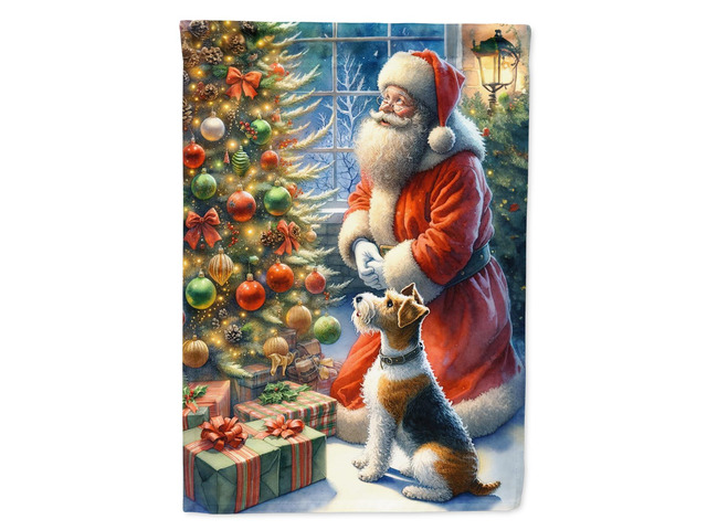 Caroline's Treasures DAC4112CHF Fox Terrier and Santa Claus House Flag Large Porch Sleeve Pole Decorative Outside Yard Banner Artwork Wall Hanging,...