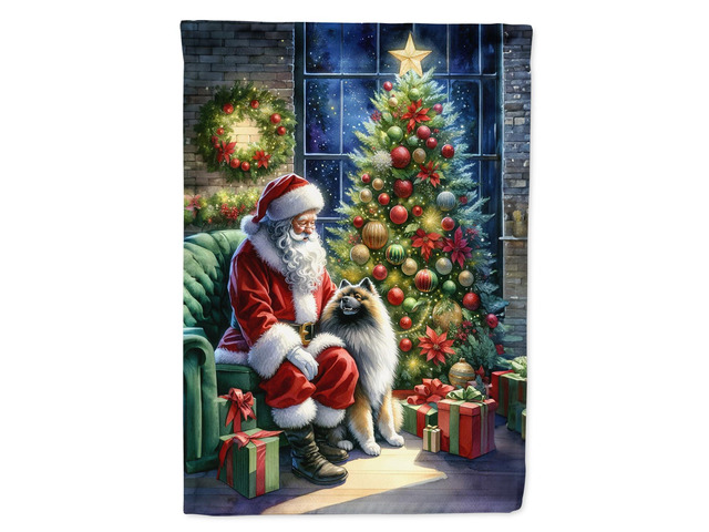 Caroline's Treasures DAC4130GF Keeshond and Santa Claus Garden Flag Mailbox Flag Decorative Yard Flag Banner Outside Patio Artwork Yard Flower...