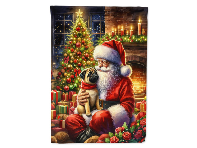 Caroline's Treasures DAC4149GF Fawn Pug and Santa Claus Garden Flag Mailbox Flag Decorative Yard Flag Banner Outside Patio Artwork Yard Flower...