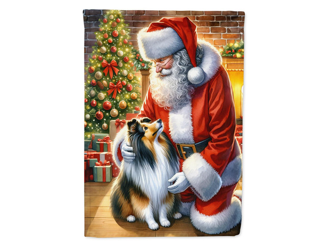 Caroline's Treasures DAC4156CHF Sheltie and Santa Claus House Flag Large Porch Sleeve Pole Decorative Outside Yard Banner Artwork Wall Hanging,...