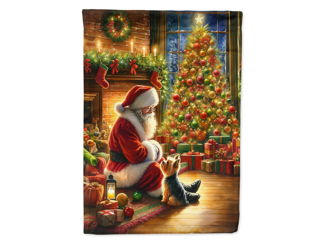 Caroline's Treasures DAC4173CHF Yorkshire Terrier Yorkie and Santa Claus House Flag Large Porch Sleeve Pole Decorative Outside Yard Banner Artwork...