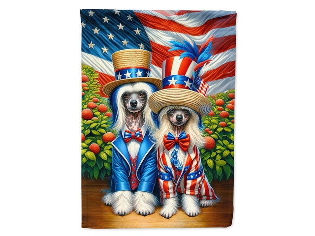 Caroline's Treasures DAC4212CHF All American Chinese Crested House Flag Large Porch Sleeve Pole Decorative Outside Yard Banner Artwork Wall...