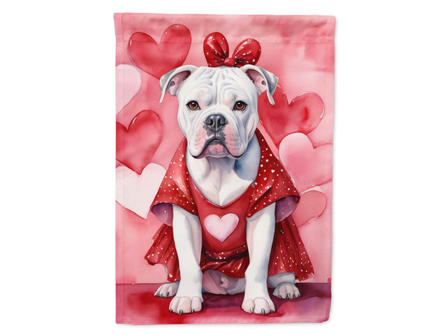 Caroline's Treasures DAC5260CHF American Bulldog My Valentine House Flag Large Porch Sleeve Pole Decorative Outside Yard Banner Artwork Wall...