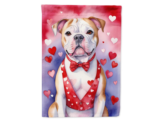 Caroline's Treasures DAC5261CHF American Bulldog My Valentine House Flag Large Porch Sleeve Pole Decorative Outside Yard Banner Artwork Wall...