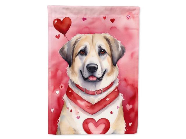 Caroline's Treasures DAC5267CHF Anatolian Shepherd Dog My Valentine House Flag Large Porch Sleeve Pole Decorative Outside Yard Banner Artwork Wall...