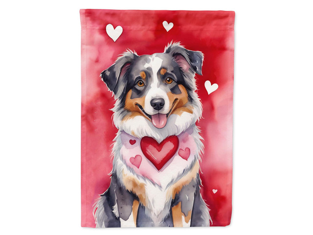 Caroline's Treasures DAC5269CHF Australian Shepherd My Valentine House Flag Large Porch Sleeve Pole Decorative Outside Yard Banner Artwork Wall...