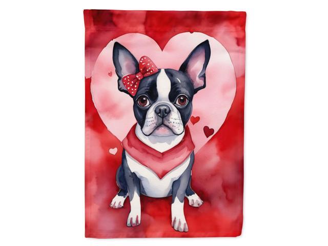 Caroline's Treasures DAC5296CHF Boston Terrier My Valentine House Flag Large Porch Sleeve Pole Decorative Outside Yard Banner Artwork Wall Hanging,...