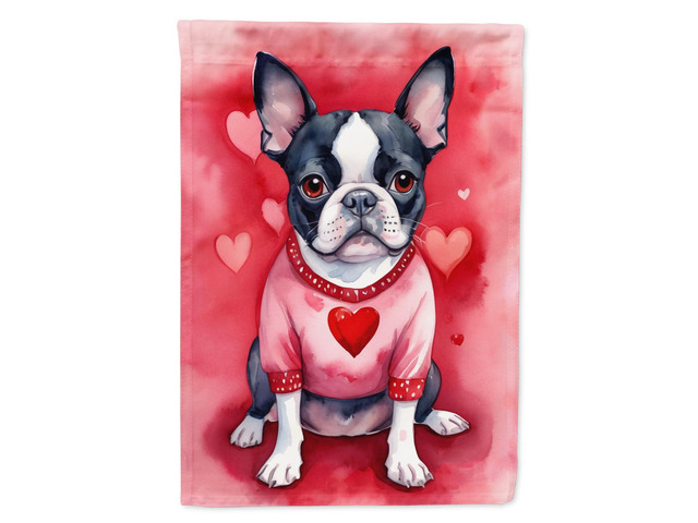Caroline's Treasures DAC5297CHF Boston Terrier My Valentine House Flag Large Porch Sleeve Pole Decorative Outside Yard Banner Artwork Wall Hanging,...