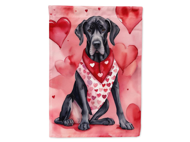 Caroline's Treasures DAC5356CHF Great Dane My Valentine House Flag Large Porch Sleeve Pole Decorative Outside Yard Banner Artwork Wall Hanging,...