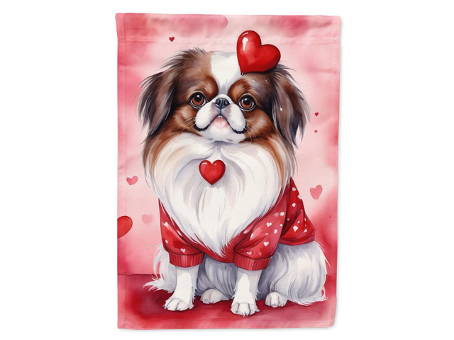 Caroline's Treasures DAC5370GF Japanese Chin My Valentine Garden Flag Mailbox Flag Decorative Yard Flag Banner Outside Patio Artwork Yard Flower...