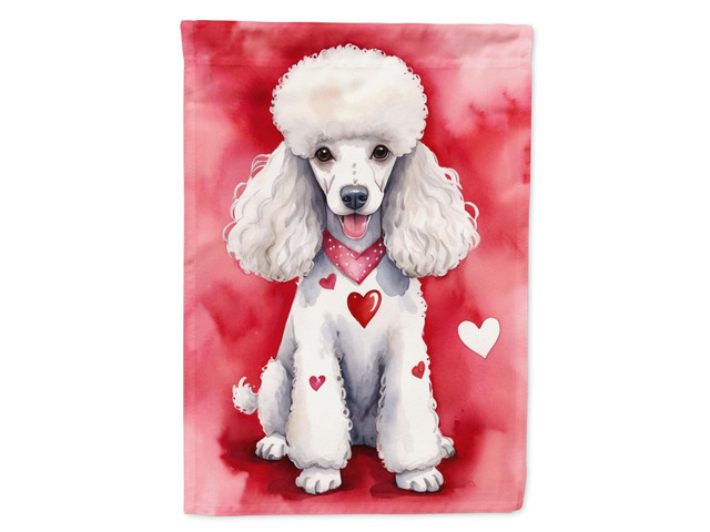Caroline's Treasures DAC5419CHF White Poodle My Valentine House Flag Large Porch Sleeve Pole Decorative Outside Yard Banner Artwork Wall Hanging,...