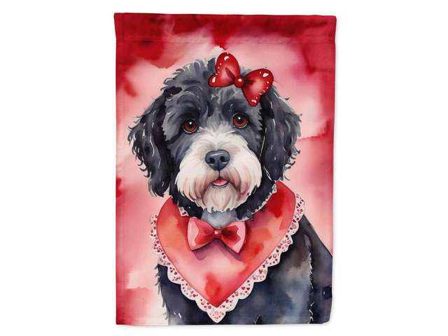 Caroline's Treasures DAC5421CHF Portuguese Water Dog My Valentine House Flag Large Porch Sleeve Pole Decorative Outside Yard Banner Artwork Wall...
