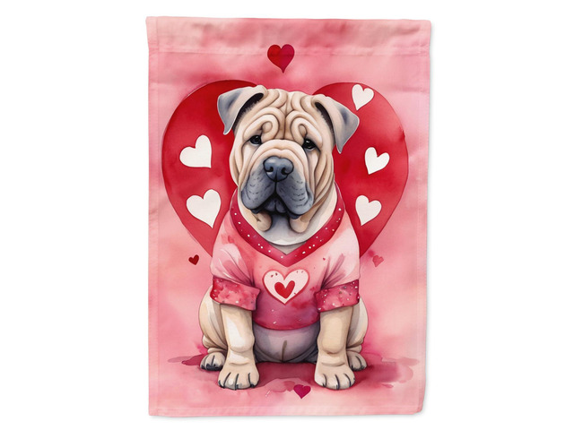 Caroline's Treasures DAC5438CHF Shar Pei My Valentine House Flag Large Porch Sleeve Pole Decorative Outside Yard Banner Artwork Wall Hanging,...