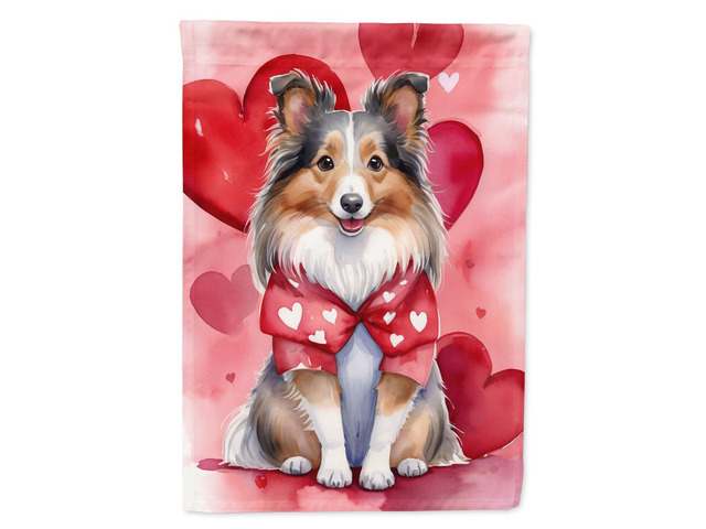 Caroline's Treasures DAC5439CHF Sheltie My Valentine House Flag Large Porch Sleeve Pole Decorative Outside Yard Banner Artwork Wall Hanging,...