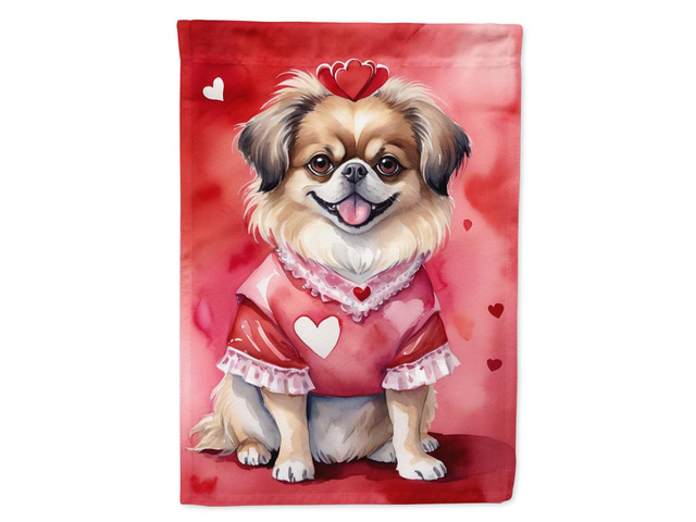 Caroline's Treasures DAC5450CHF Tibetan Spaniel My Valentine House Flag Large Porch Sleeve Pole Decorative Outside Yard Banner Artwork Wall...