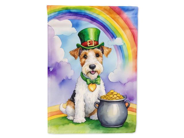 Caroline's Treasures DAC5628CHF Fox Terrier St Patrick's Day House Flag Large Porch Sleeve Pole Decorative Outside Yard Banner Artwork Wall...