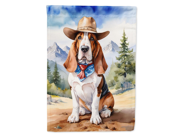 Caroline's Treasures DAC5842CHF Basset Hound Cowboy Welcome House Flag Large Porch Sleeve Pole Decorative Outside Yard Banner Artwork Wall Hanging,...