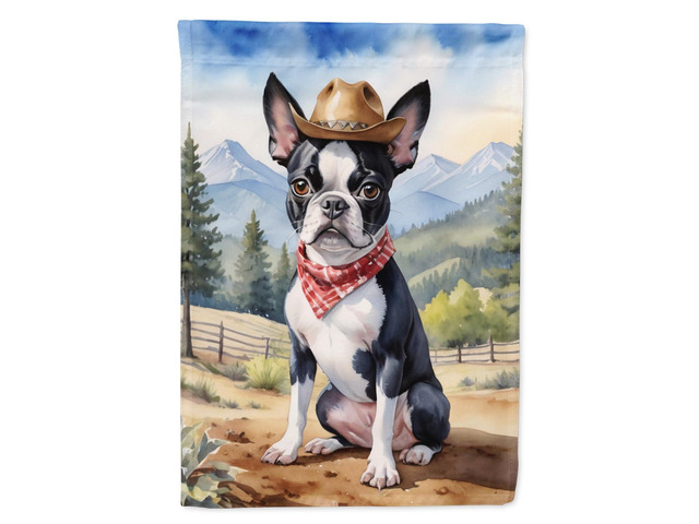 Caroline's Treasures DAC5861CHF Boston Terrier Cowboy Welcome House Flag Large Porch Sleeve Pole Decorative Outside Yard Banner Artwork Wall...