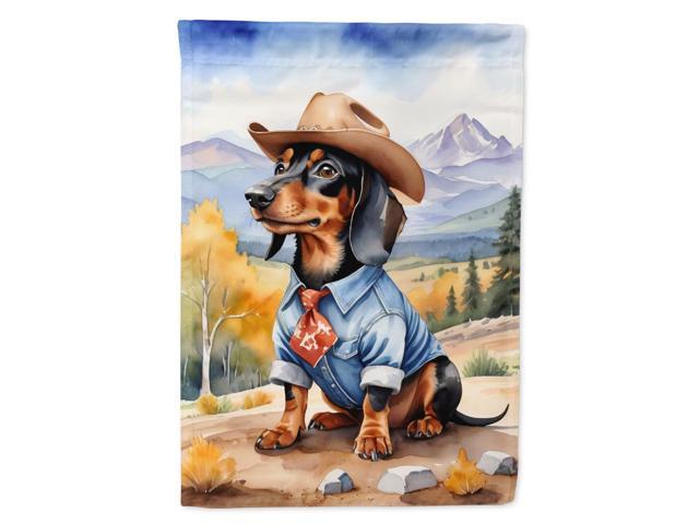 Caroline's Treasures DAC5887GF Dachshund Cowboy Welcome Garden Flag Mailbox Flag Decorative Yard Flag Banner Outside Patio Artwork Yard Flower...