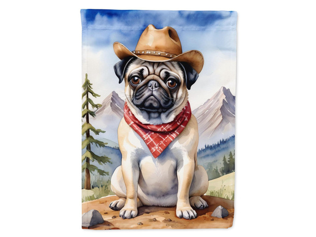 Caroline's Treasures DAC5965CHF Pug Cowboy Welcome House Flag Large Porch Sleeve Pole Decorative Outside Yard Banner Artwork Wall Hanging,...