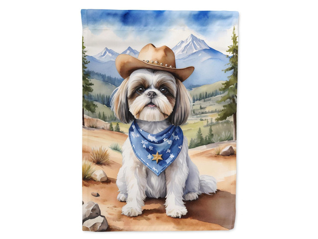 Caroline's Treasures DAC5982CHF Shih Tzu Cowboy Welcome House Flag Large Porch Sleeve Pole Decorative Outside Yard Banner Artwork Wall Hanging,...