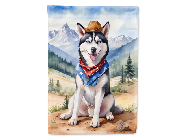 Caroline's Treasures DAC5983CHF Siberian Husky Cowboy Welcome House Flag Large Porch Sleeve Pole Decorative Outside Yard Banner Artwork Wall...