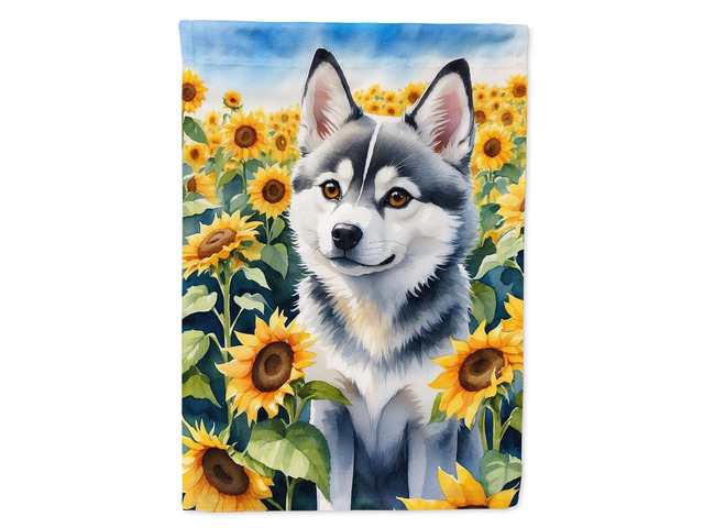 Caroline's Treasures DAC6004CHF Alaskan Klee Kai in Sunflowers House Flag Large Porch Sleeve Pole Decorative Outside Yard Banner Artwork Wall...