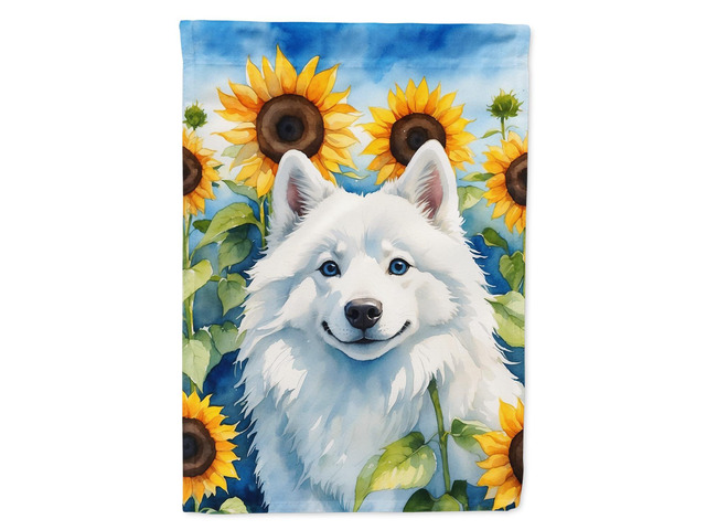 Caroline's Treasures DAC6008GF American Eskimo in Sunflowers Garden Flag Mailbox Flag Decorative Yard Flag Banner Outside Patio Artwork Yard Flower...