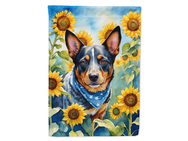 Caroline's Treasures DAC6013CHF Australian Cattle Dog in Sunflowers House Flag Large Porch Sleeve Pole Decorative Outside Yard Banner Artwork Wall...